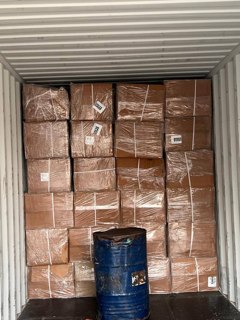 Palletized freight, secured and labeled